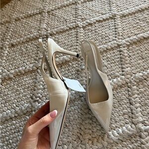 Mango Cream Pointed Slingback Heels